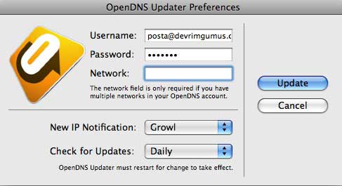 OpenDNS Updater Preferences