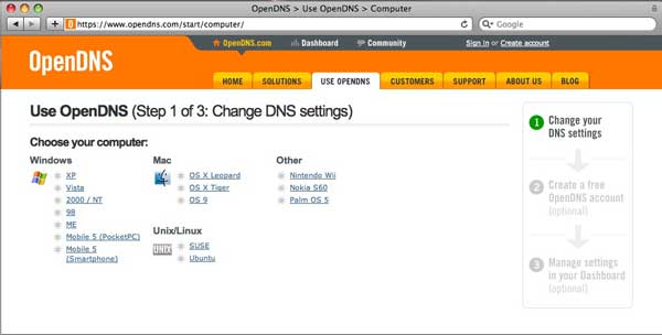 Open DNS İşletim Sistemi Seçin