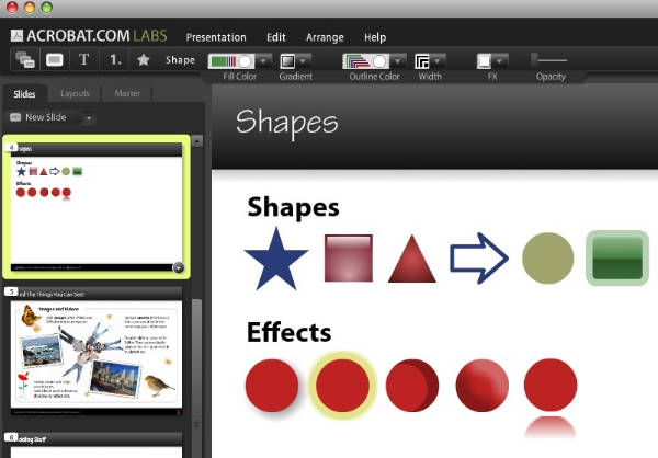 Presentations Shapes Panel