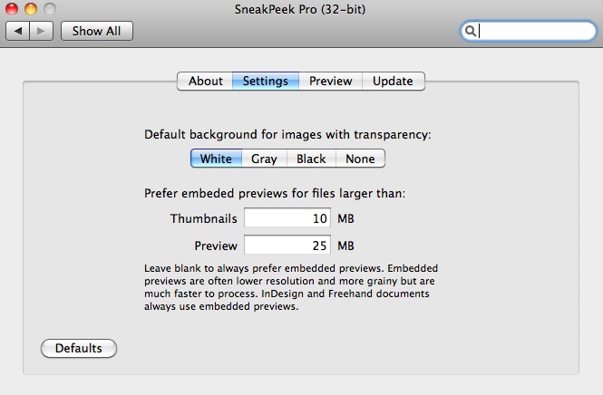 SneakPeak Pro Settings SneakPeak Pro Settings