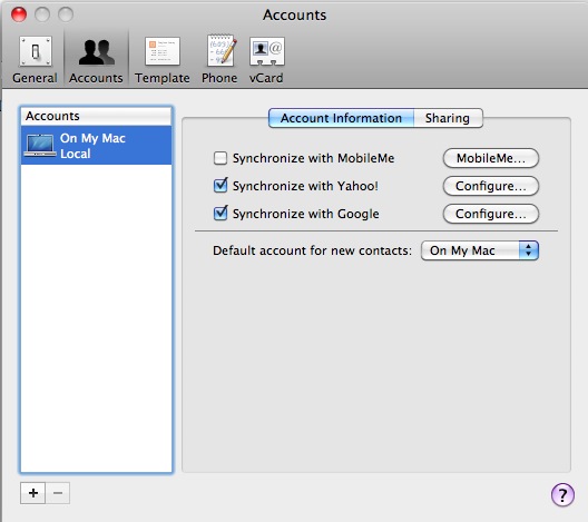 Adress Book Sync Tercihleri